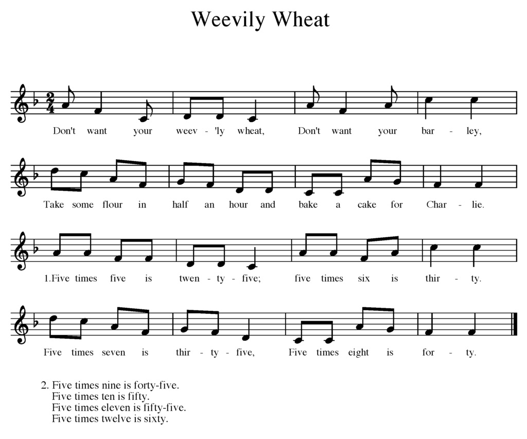 Weevily wheat An Old time song and dance