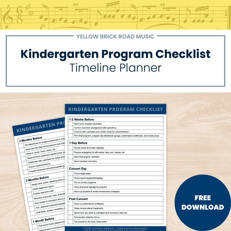 Free Kindergarten Music Program Checklist