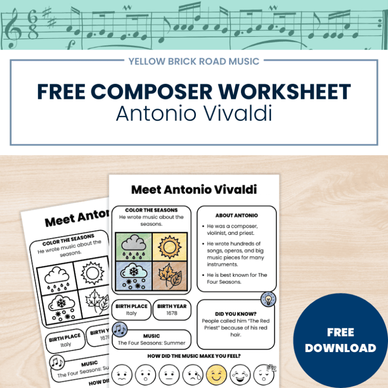 Free Antonio Vivaldi Composer Study Worksheet | Baroque Music Listening Activity