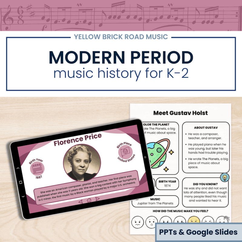Modern Period Composers K–2 | Listening, Movement, Maps + Coloring | No Prep