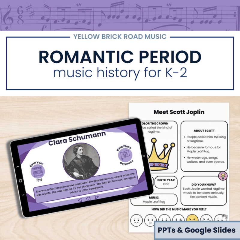 Romantic Period Composers K–2 | Listening, Movement, Maps + Coloring | No Prep