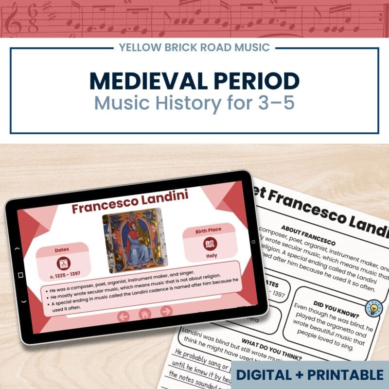 Medieval Composers Music History | Grades 3-5 | Listening & Printables | No Prep