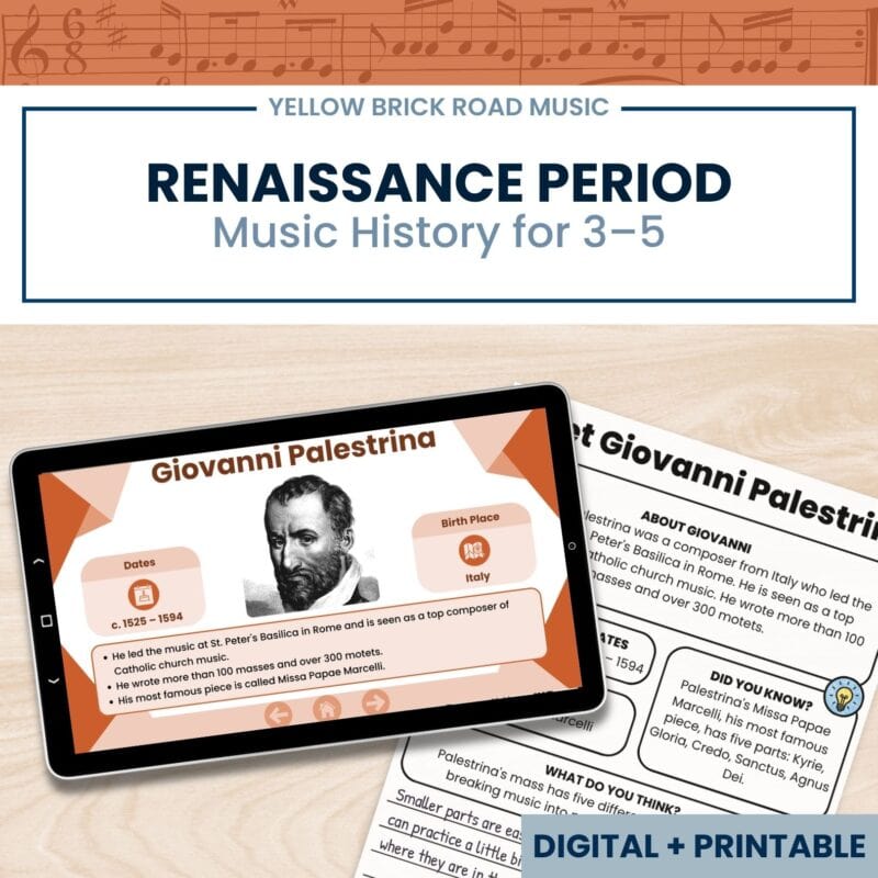 Renaissance Composers Music History | Grades 3-5 | Listening & Printables
