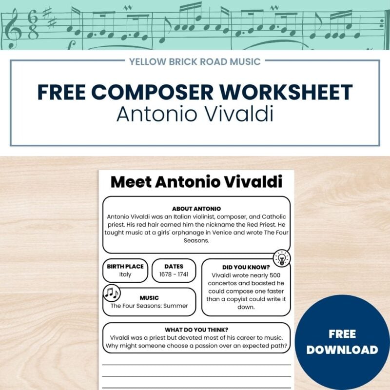 Free Baroque Composer Worksheet | Antonio Vivaldi Grades 3-5 | No Prep