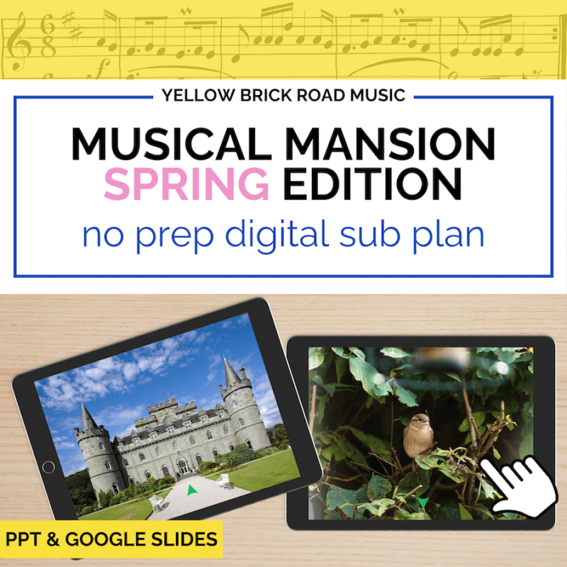 Musical Mansion Spring Edition: no prep digital sub plan for music - music sub
