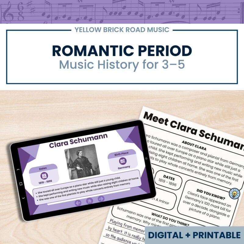 Romantic Composers Music History | Grades 3-5 | Listening & Printables | No Prep
