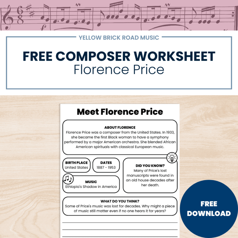 Free Modern Music History Worksheet | Florence Price | Grades 3-5 | No Prep