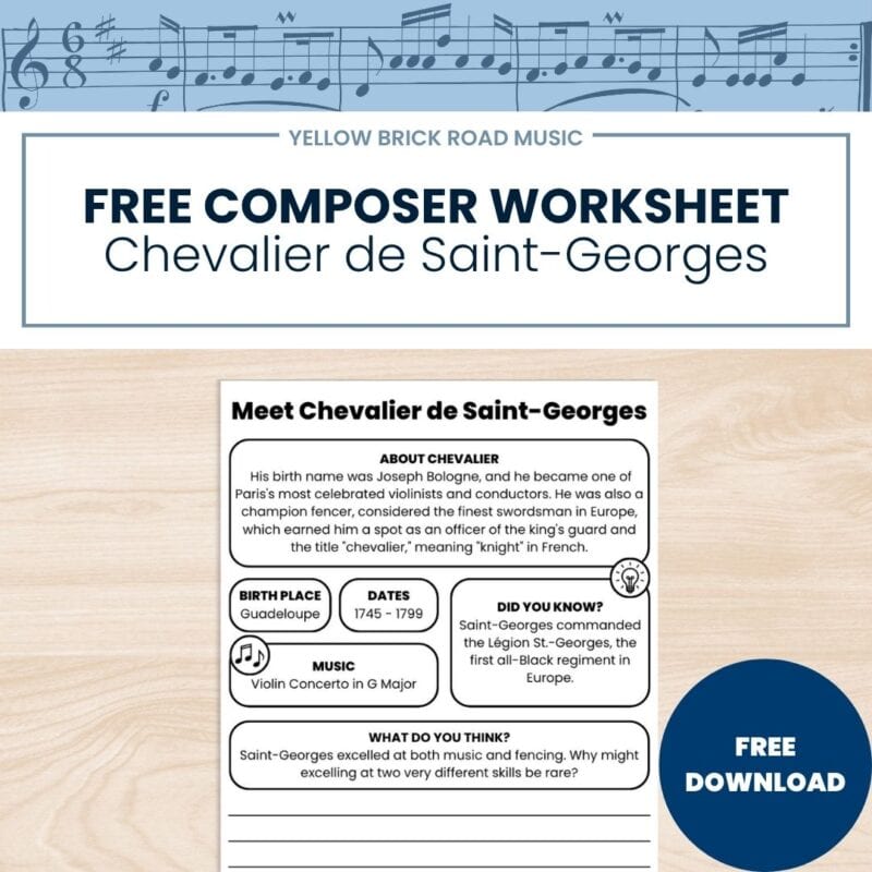 Free Classical Music History Worksheet | Chevalier de Saint-Georges | 3-5