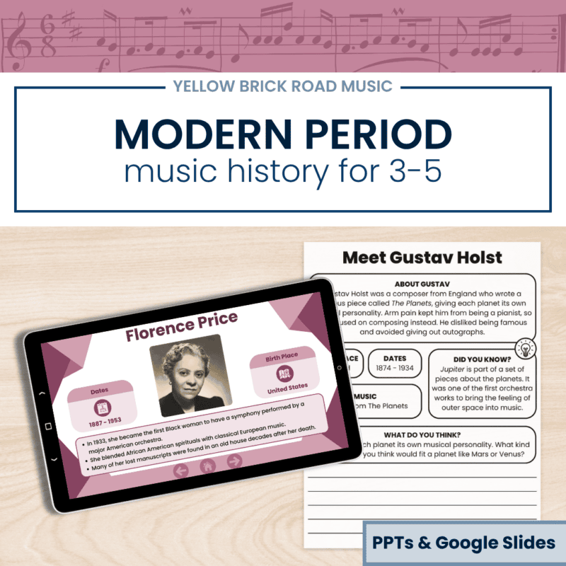 Modern Music History - Composers, Listening & Printables | Grades 3-5 | No Prep