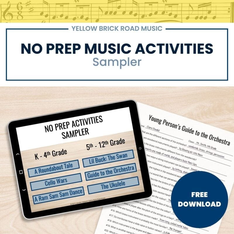No Prep Activities for Music Sampler - music sub plans - music worksheets