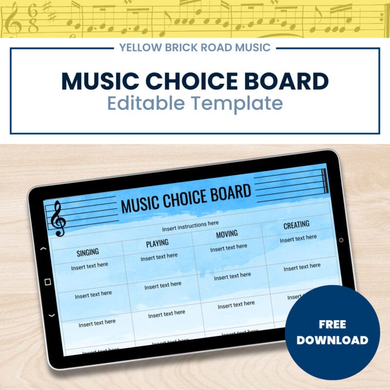 Music Choice Board Editable Template - distance learning for music - sub plan
