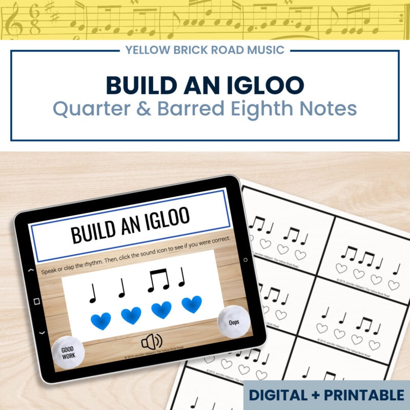 Build an Igloo: interactive winter rhythm game with quarter and barred eighths