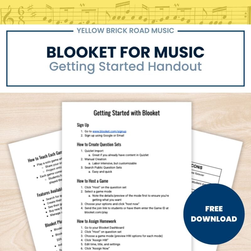 Getting Started with Blooket Handout - Professional Development Handout - Music