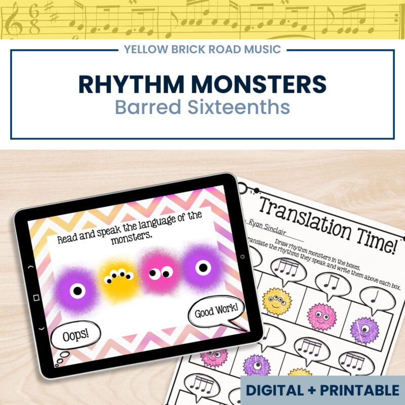 Rhythm Monsters: barred sixteenths - rhythm game - music game - sixteenth notes