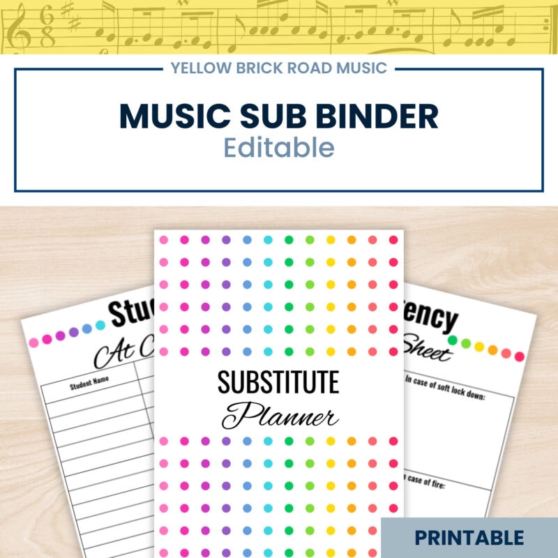 Editable Music Substitute Binder - music sub binder - music sub planner