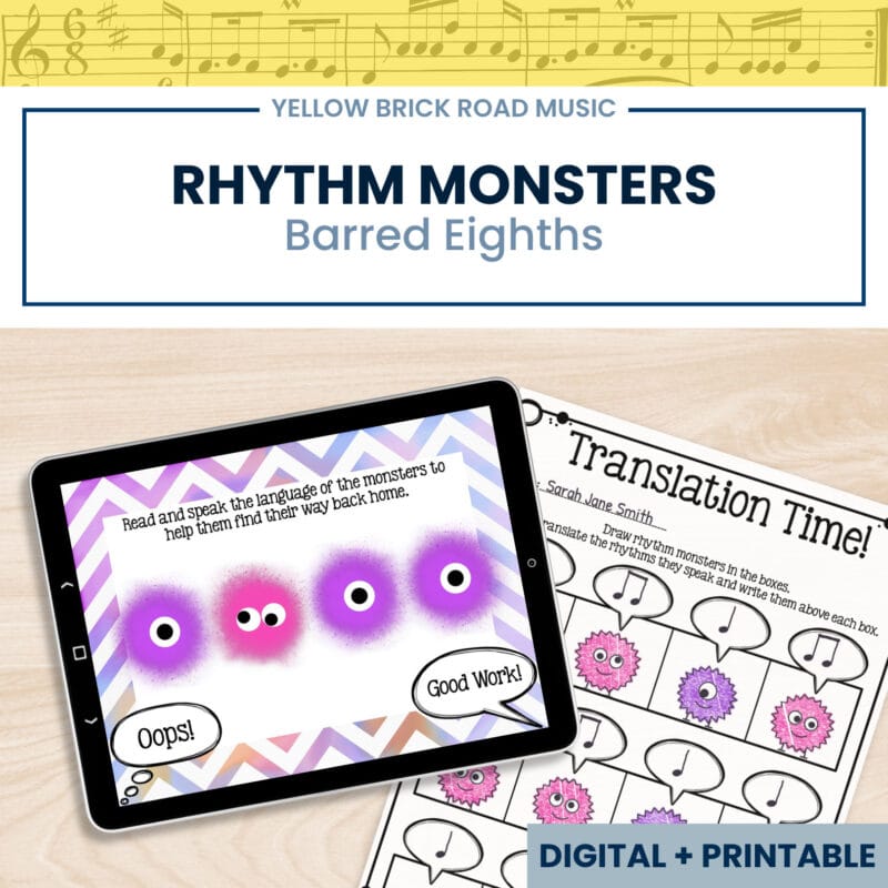 Rhythm Monsters: barred eighths - rhythm games - music lesson - eighth notes