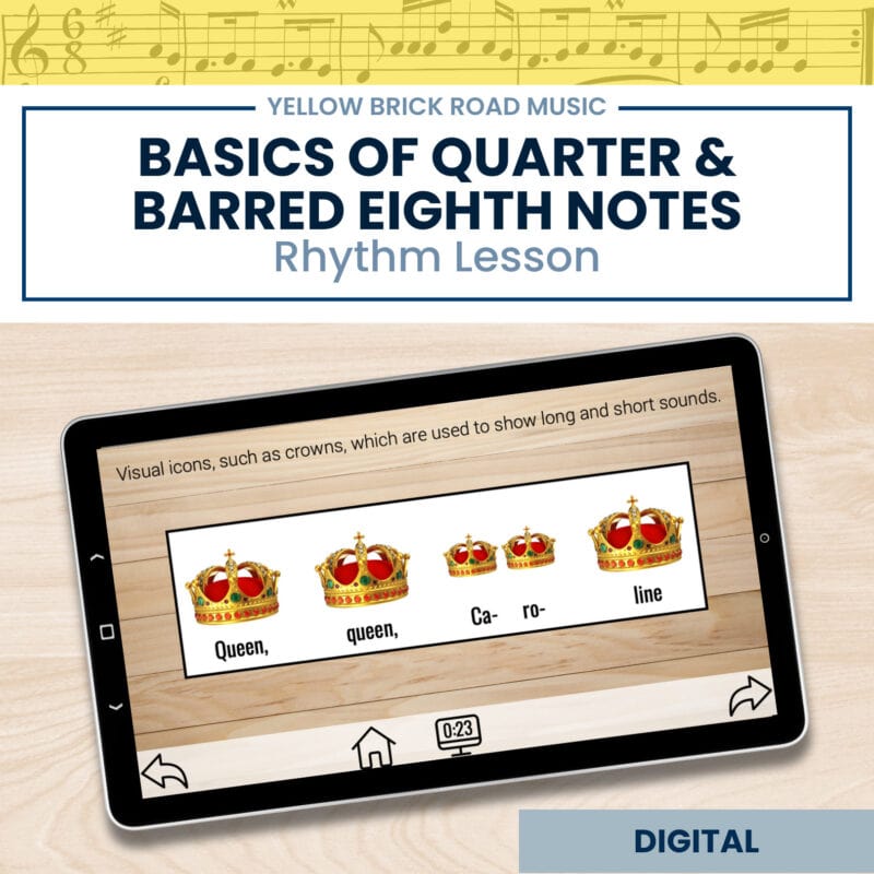 Basics of Quarter and Barred Eighth Notes for Elementary Music - rhythm lesson
