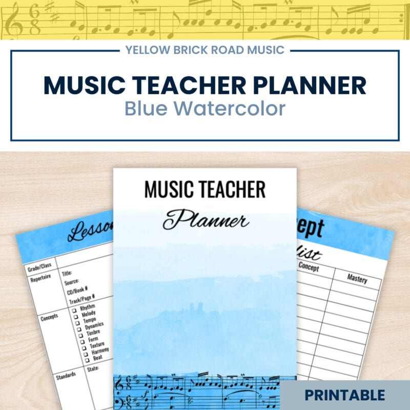 Editable Music Teacher Planner: blue watercolor - organizer - music planner