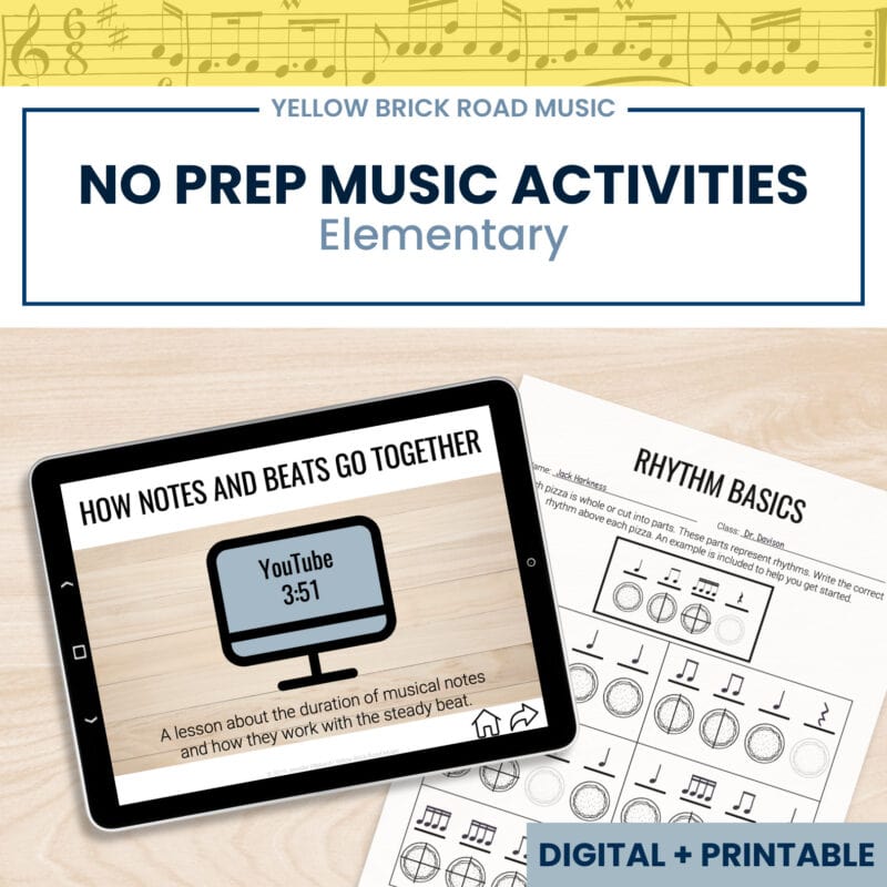 No Prep Activities for Elementary Music - music sub plans - music worksheets