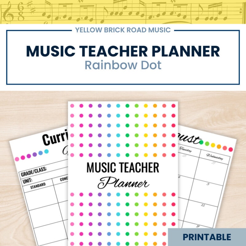 Editable Music Teacher Planner: rainbow dot - organizer - music planner