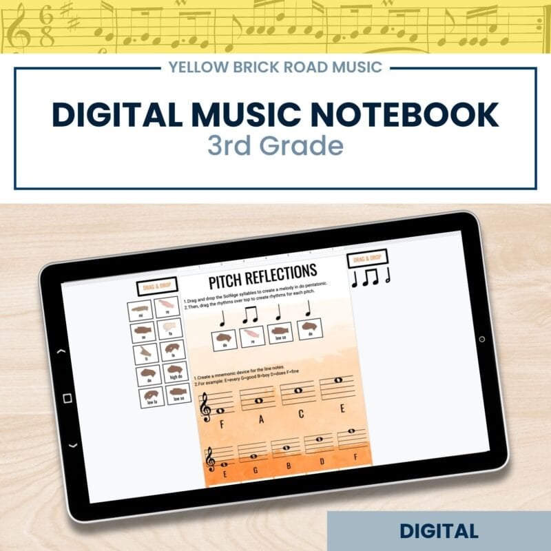 Digital 3rd Grade Music Interactive Notebook - third grade INB - music lessons