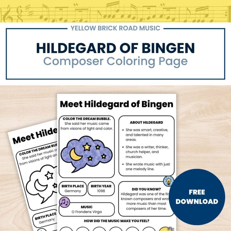 Free Hildegard of Bingen Worksheet | Medieval Composer Coloring Page for K–2