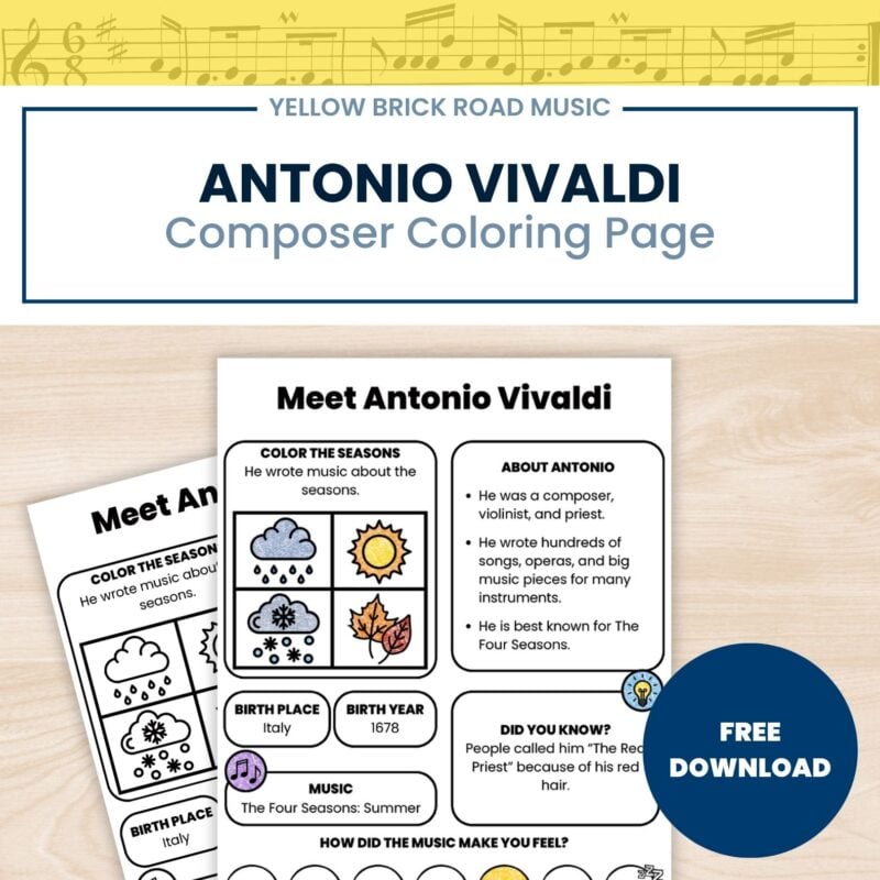 Free Antonio Vivaldi Composer Study Worksheet | Baroque Music Listening Activity