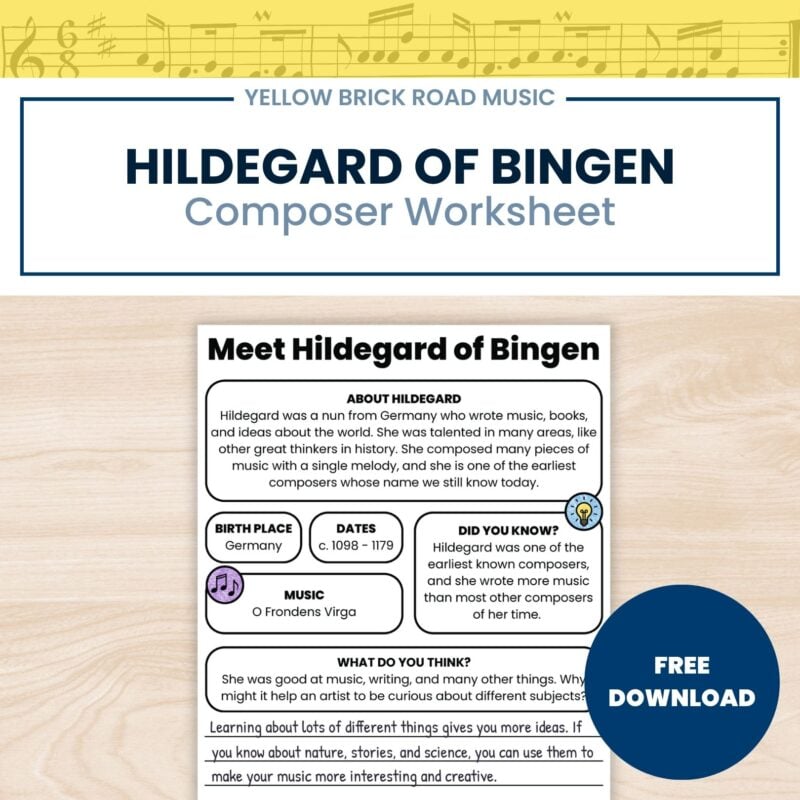 Free Medieval Music History Worksheet | Hildegard of Bingen Grades 3-5