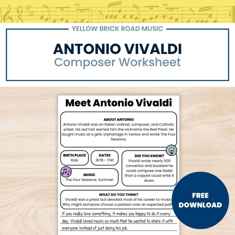 Free Baroque Composer Worksheet | Antonio Vivaldi Grades 3-5 | No Prep