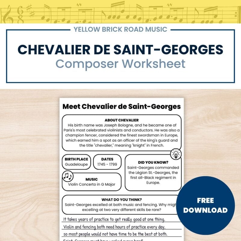 Free Classical Music History Worksheet | Chevalier de Saint-Georges | 3-5