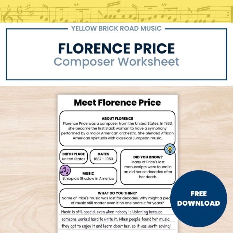 Free Modern Music History Worksheet | Florence Price | Grades 3-5 | No Prep